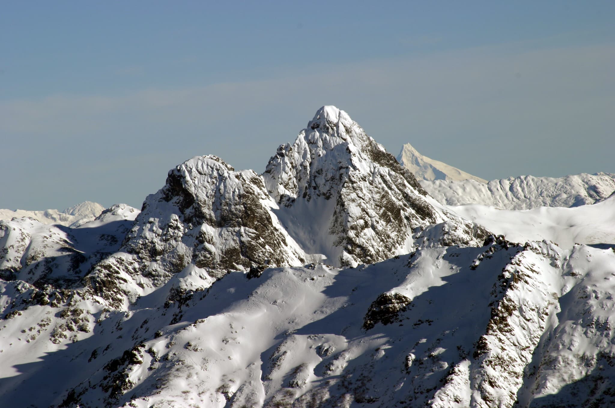 Snow-covered summit spires of Cerro Catedral, Bariloche, Argentina